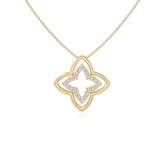 moissanite 4 petal flower necklaces in yellow gold vermeil